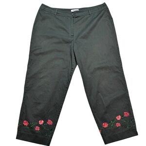 Olsen Dark Green & beaded floral cuff detail lightweight cotton crop pants 16